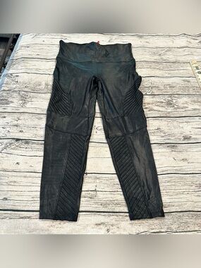 SPANX Black Faux Leather Moto Leggings Size 3X Goth Grunge Edgy